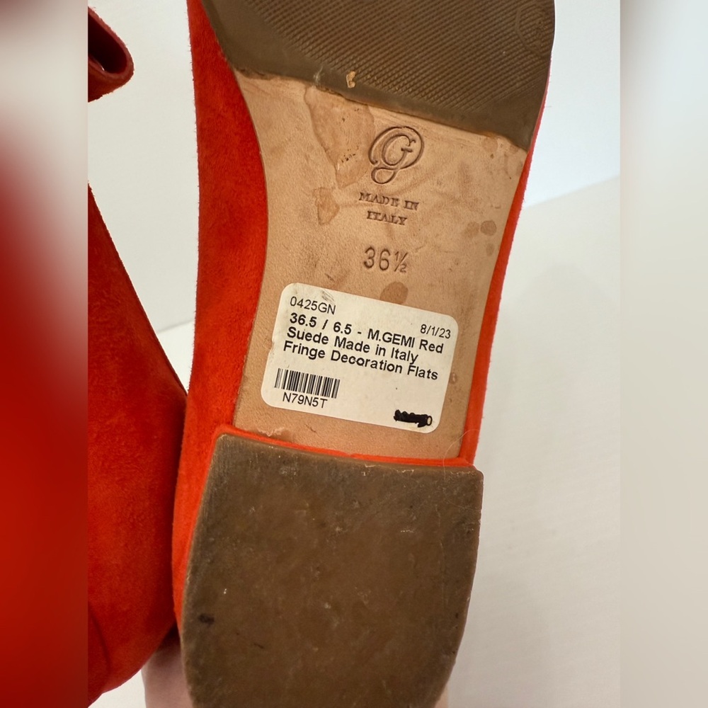 M. Gemi Burnt Orange Suede Leather Fringe Loafers - 36.5 - Picture 15 of 15